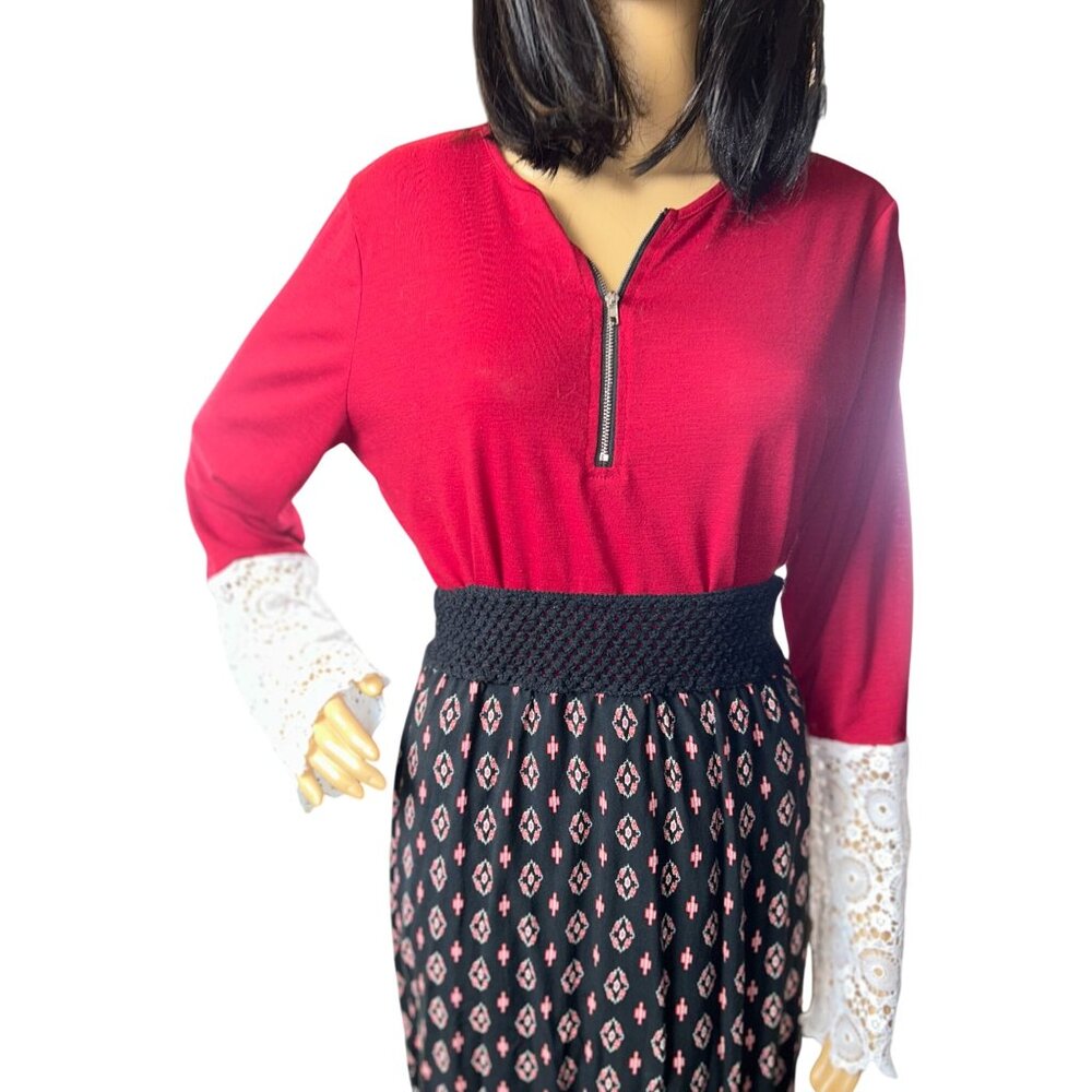 Front‎ Zip Lace Bell Sleeve Fairycore Retro Boho Stylish Top